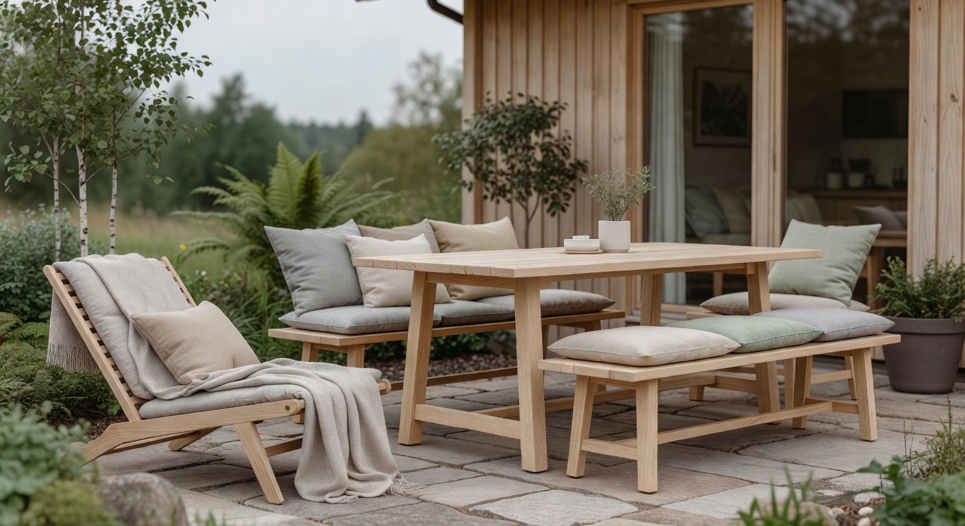 Muebles de terraza escandinava en madera de teca